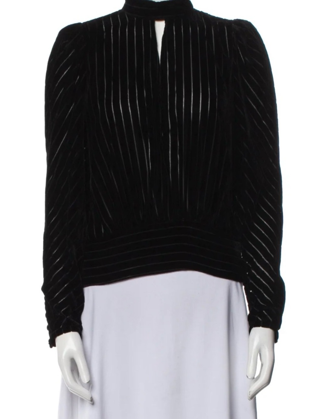 Frame Denim Black Velvet Long Sleeve Pleated Blouse